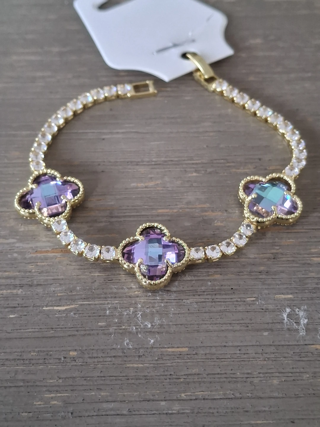 Gold Tone Clover Crystal Bracelet - photo 3