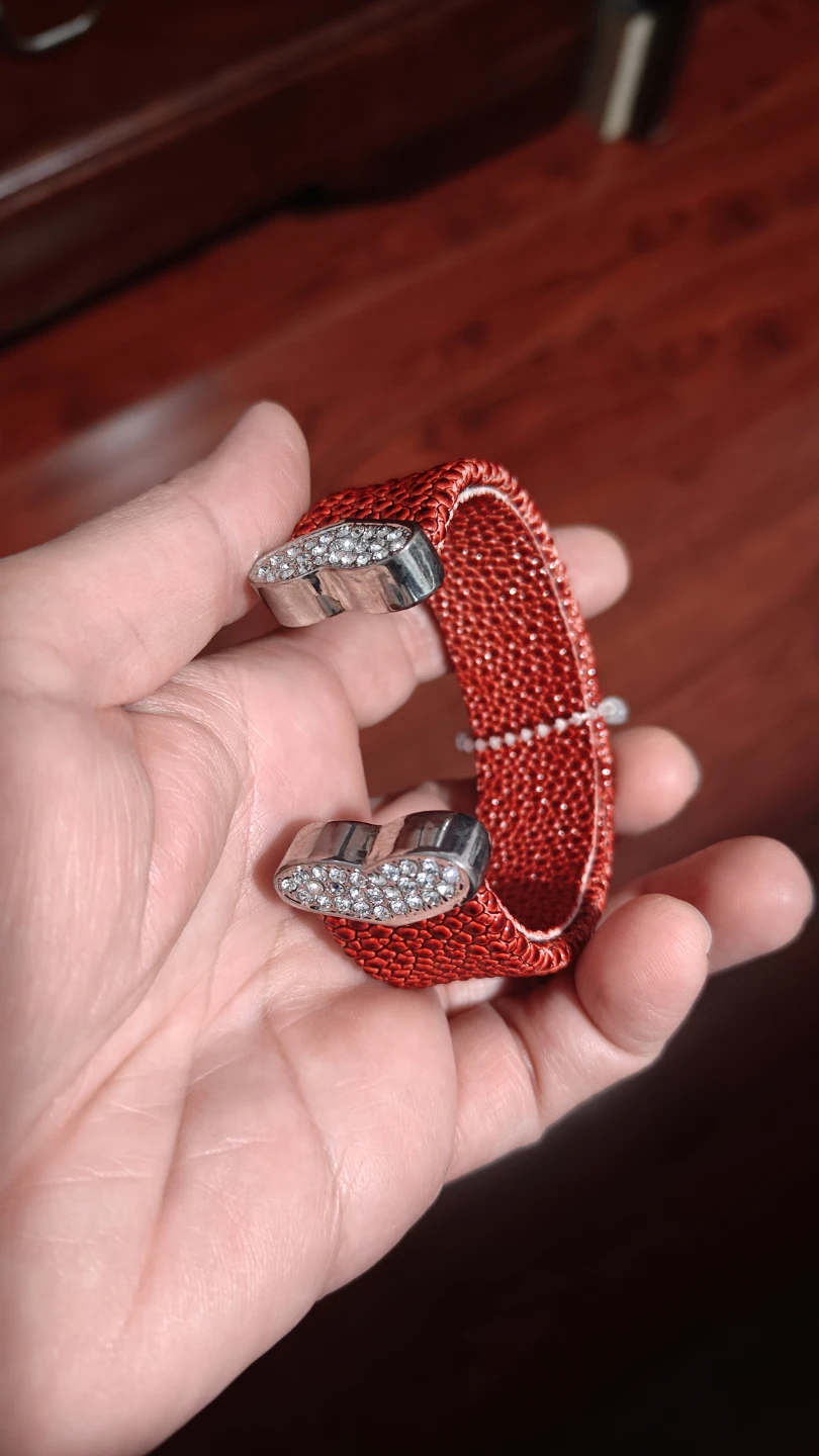 Red Wire Cuff Bracelet with Rhinestones - photo 4