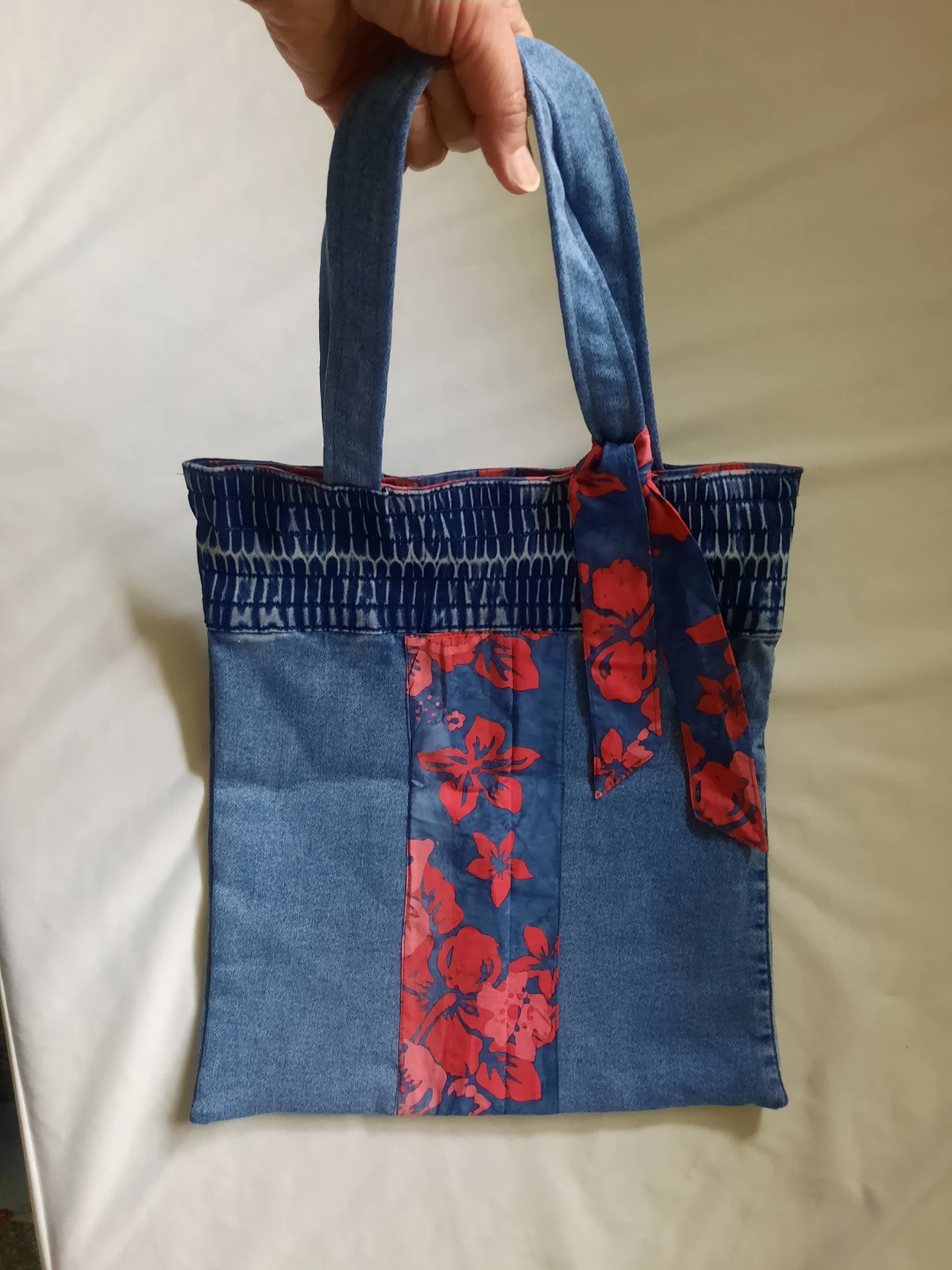 Denim Tote Bag with Floral Accent - photo 5