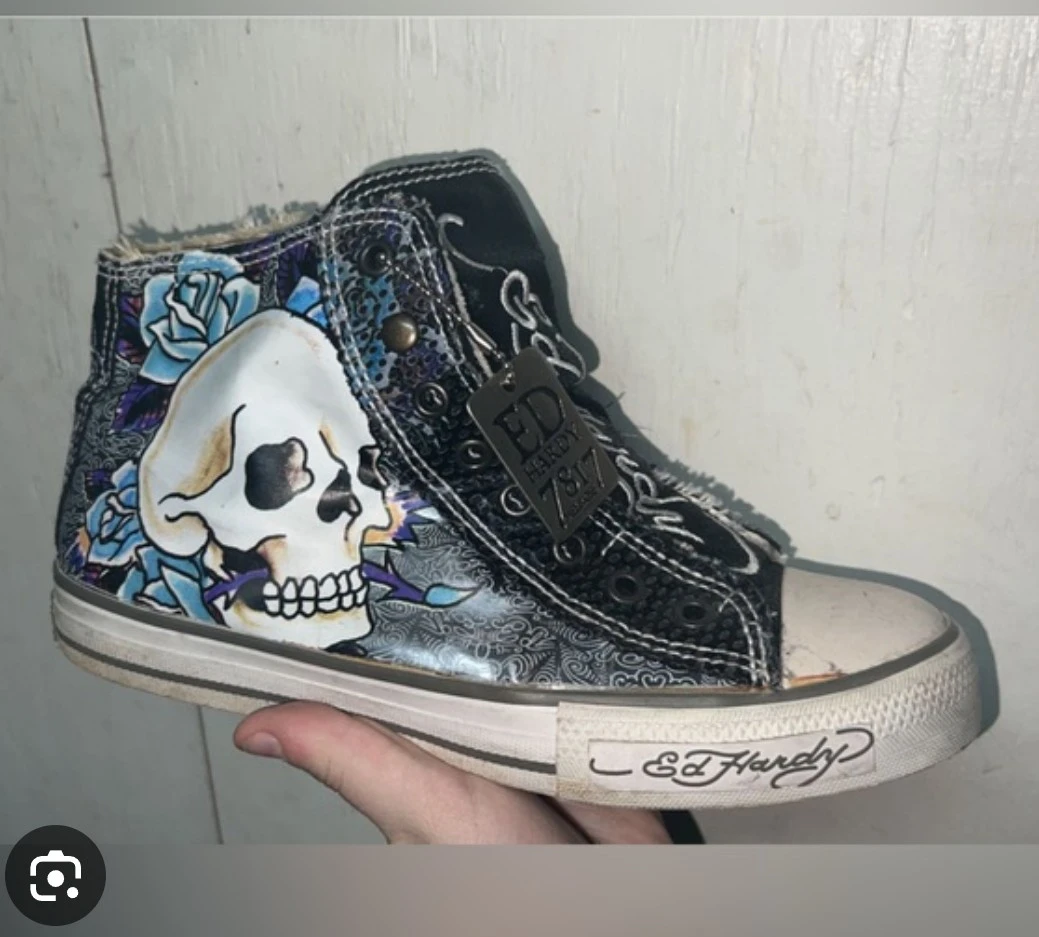 Ed Hardy Skull & Roses High-Top Sneakers