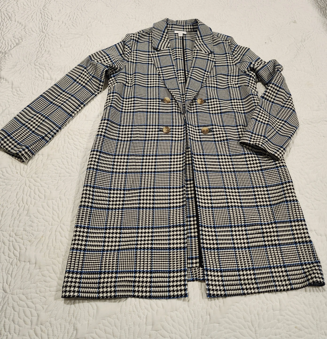 J.Jill Plaid Double-Breasted Long Blazer Coat Size S