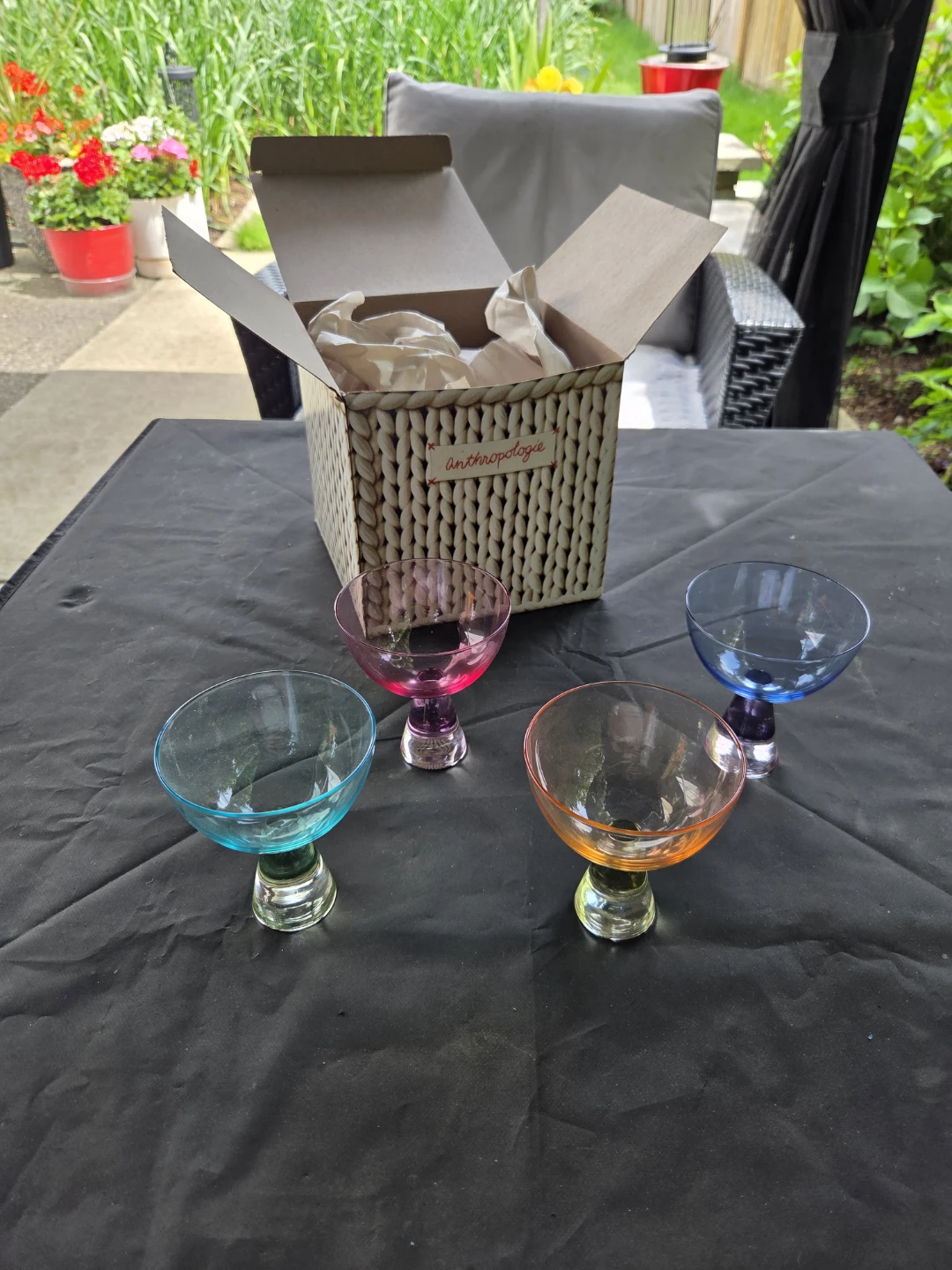 Coloured cocktail glassware for sale.