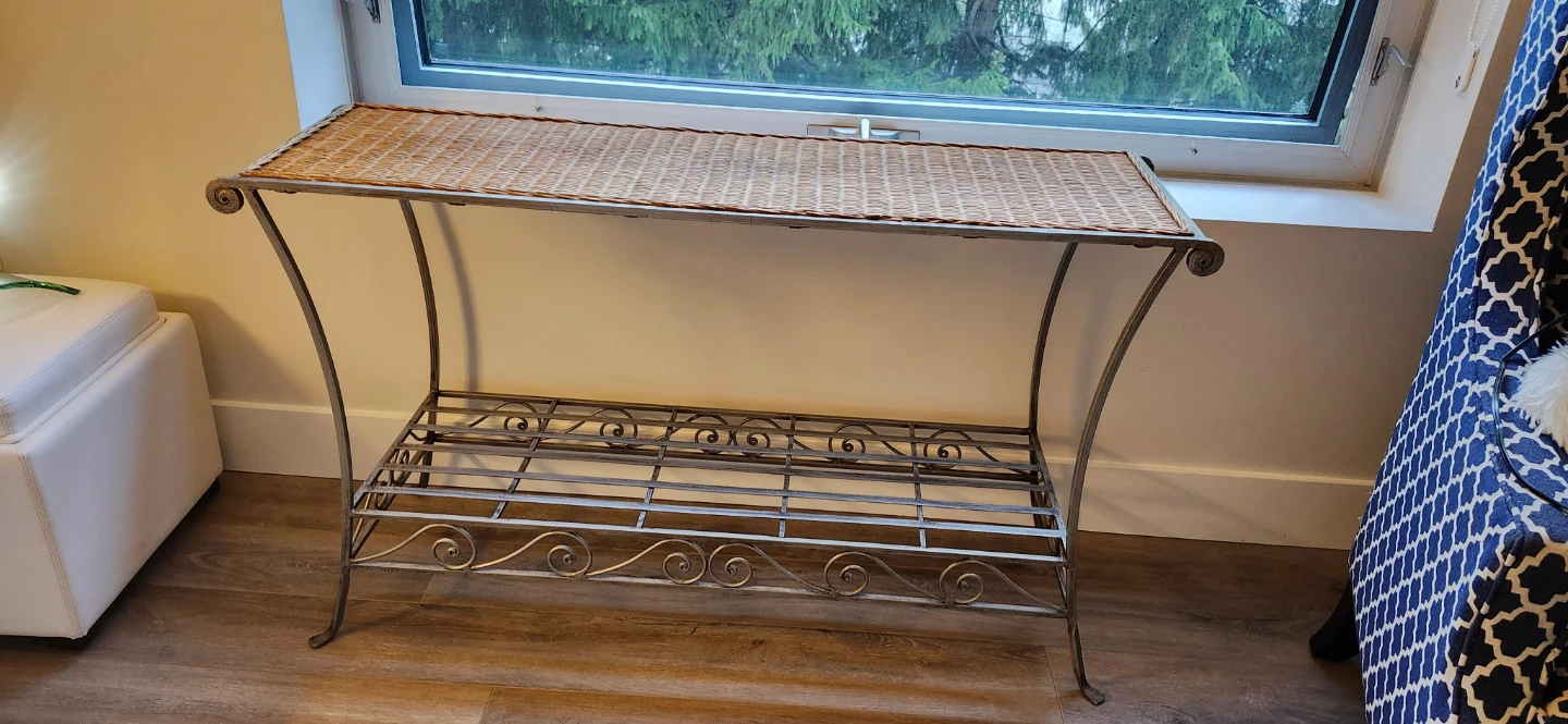 Wrought Iron and Wicker Console Table