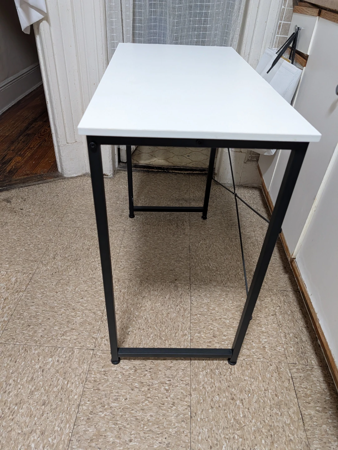 White Table/ Desk with Black Metal Frame - photo 2