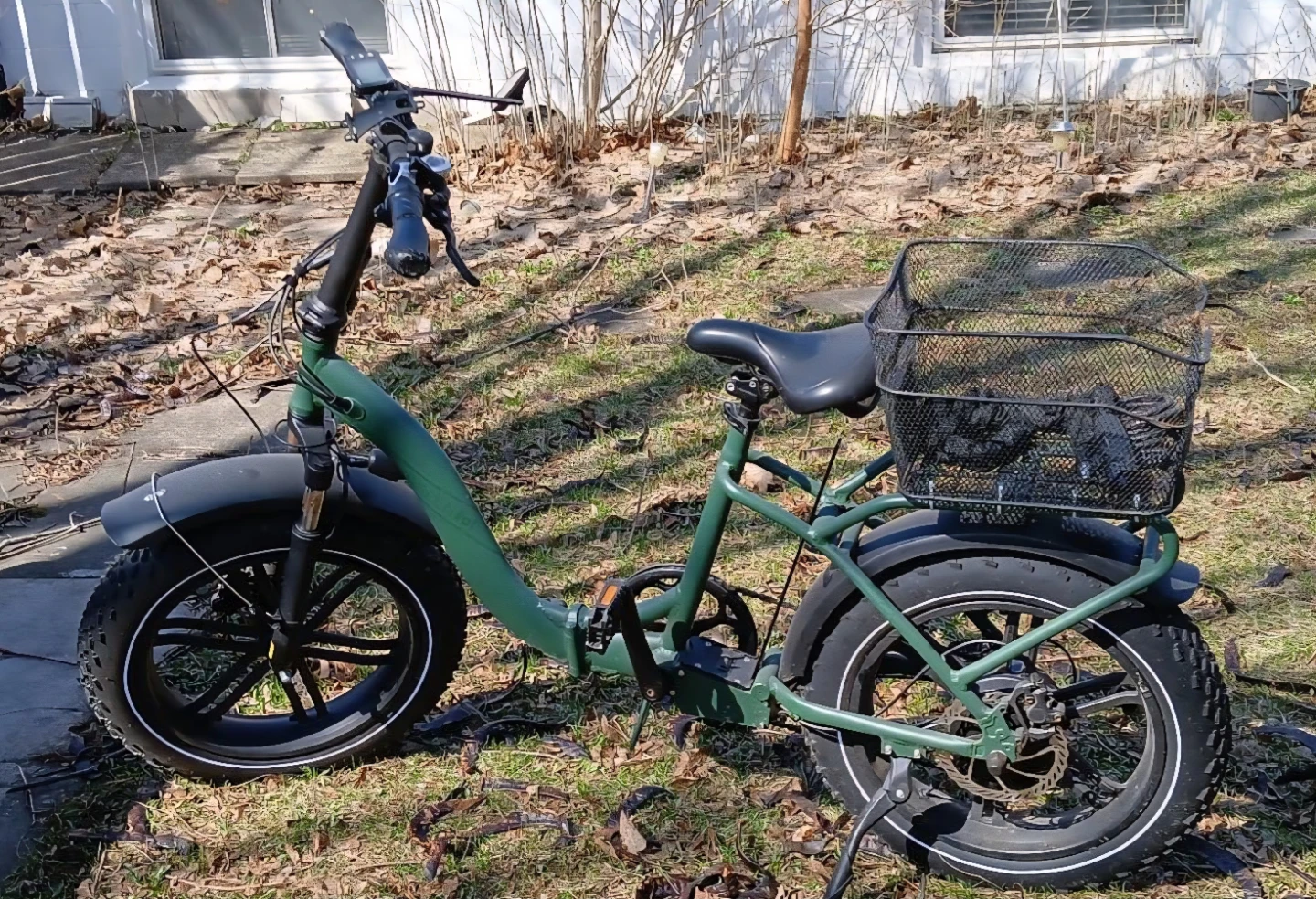 Green Fat Tire Electric Bike with Basket