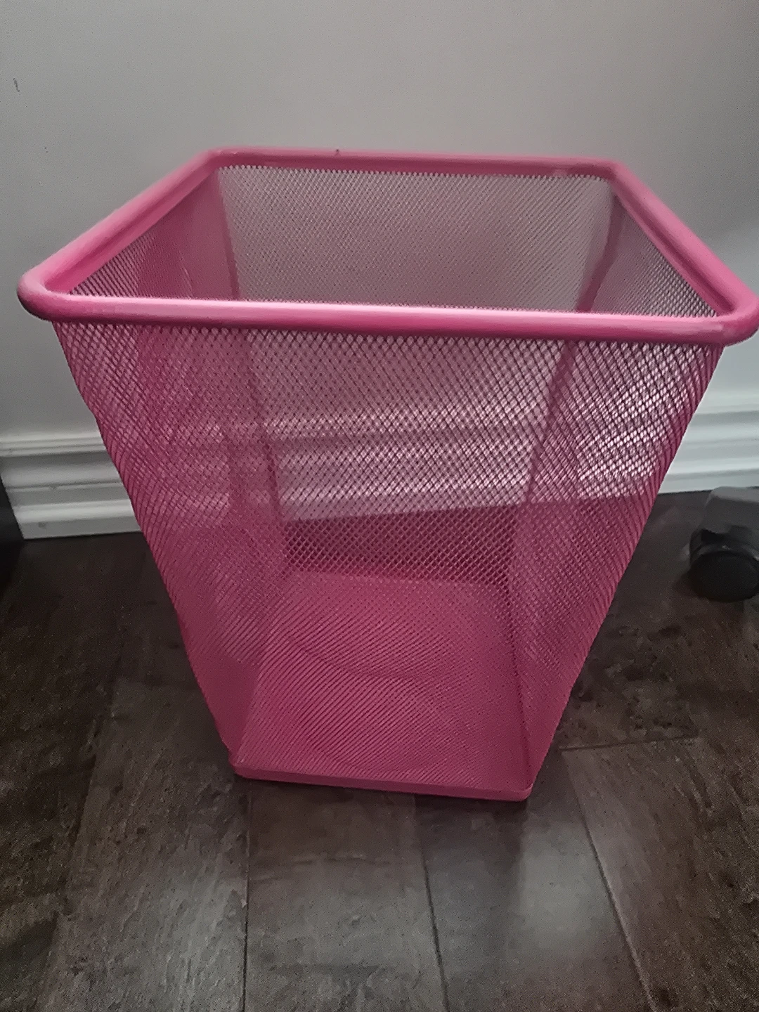 Pink Mesh Wastebasket and small office table