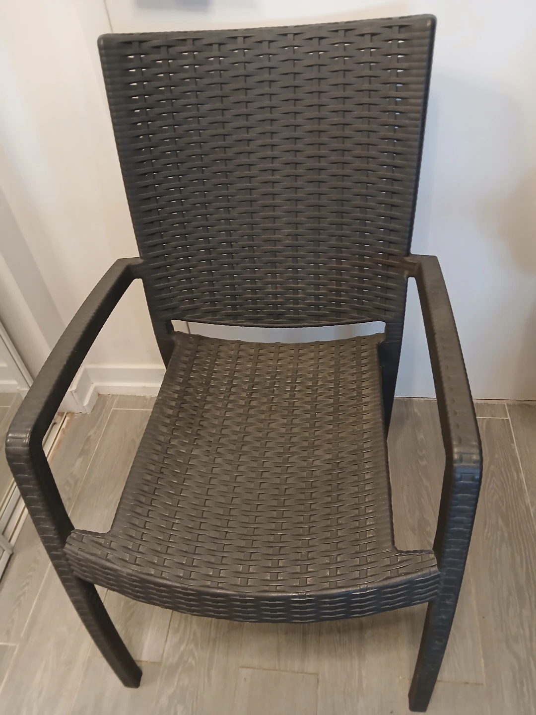Dark Grey Wicker Armchair. $30 EACH. 4 available for $80.