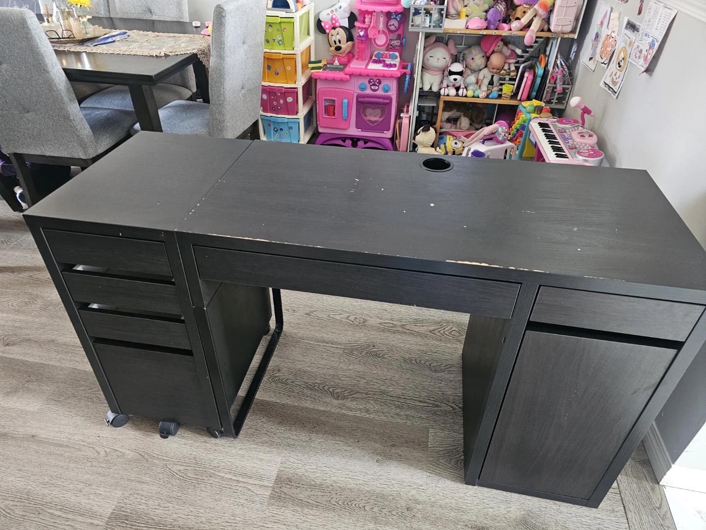 Black IKEA MICKE Desk with Drawers and Cabinet