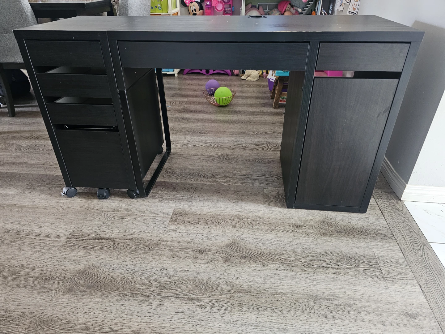 Black IKEA MICKE Desk with Drawers and Cabinet - photo 2