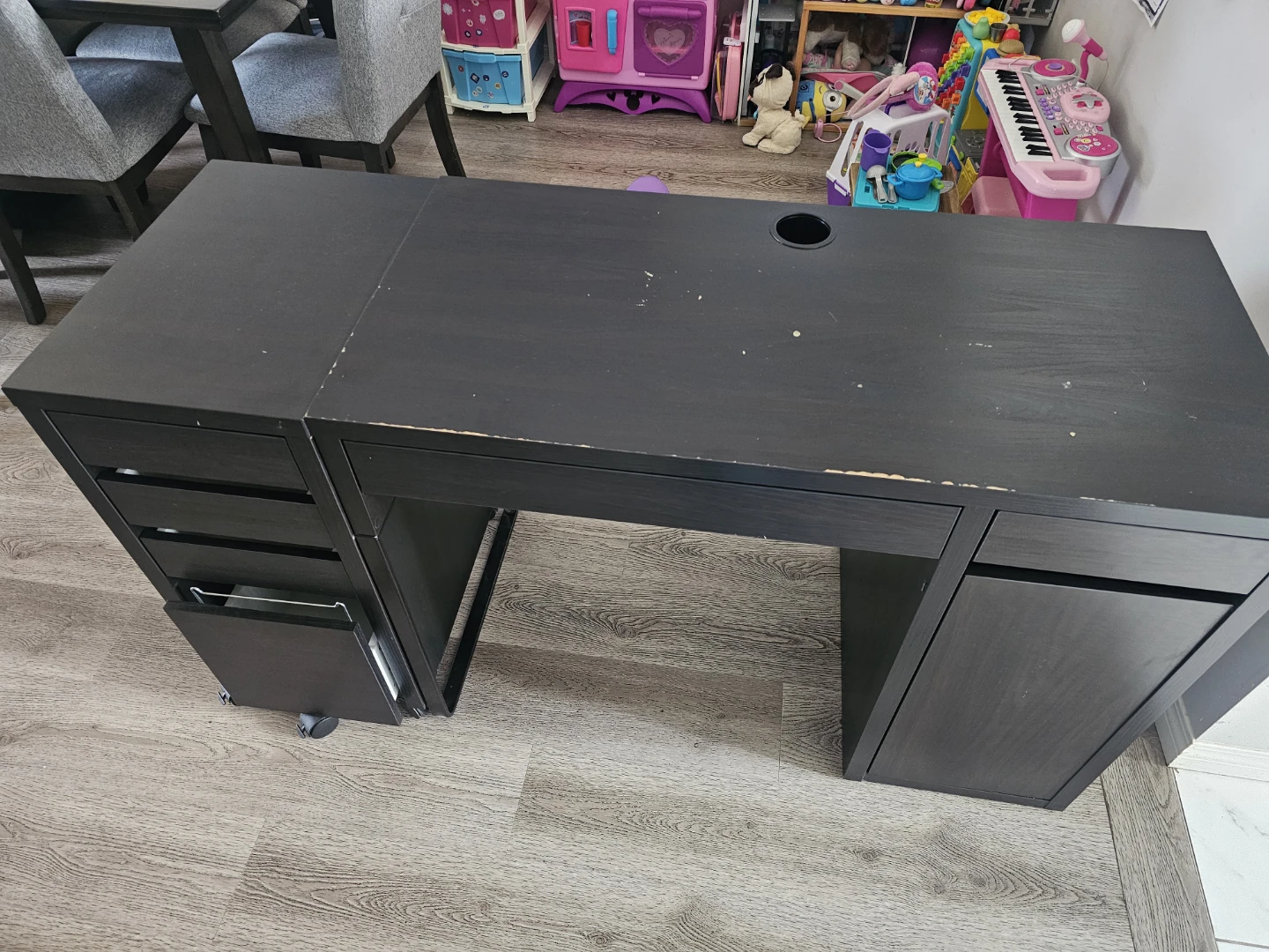 Black IKEA MICKE Desk with Drawers and Cabinet - photo 3