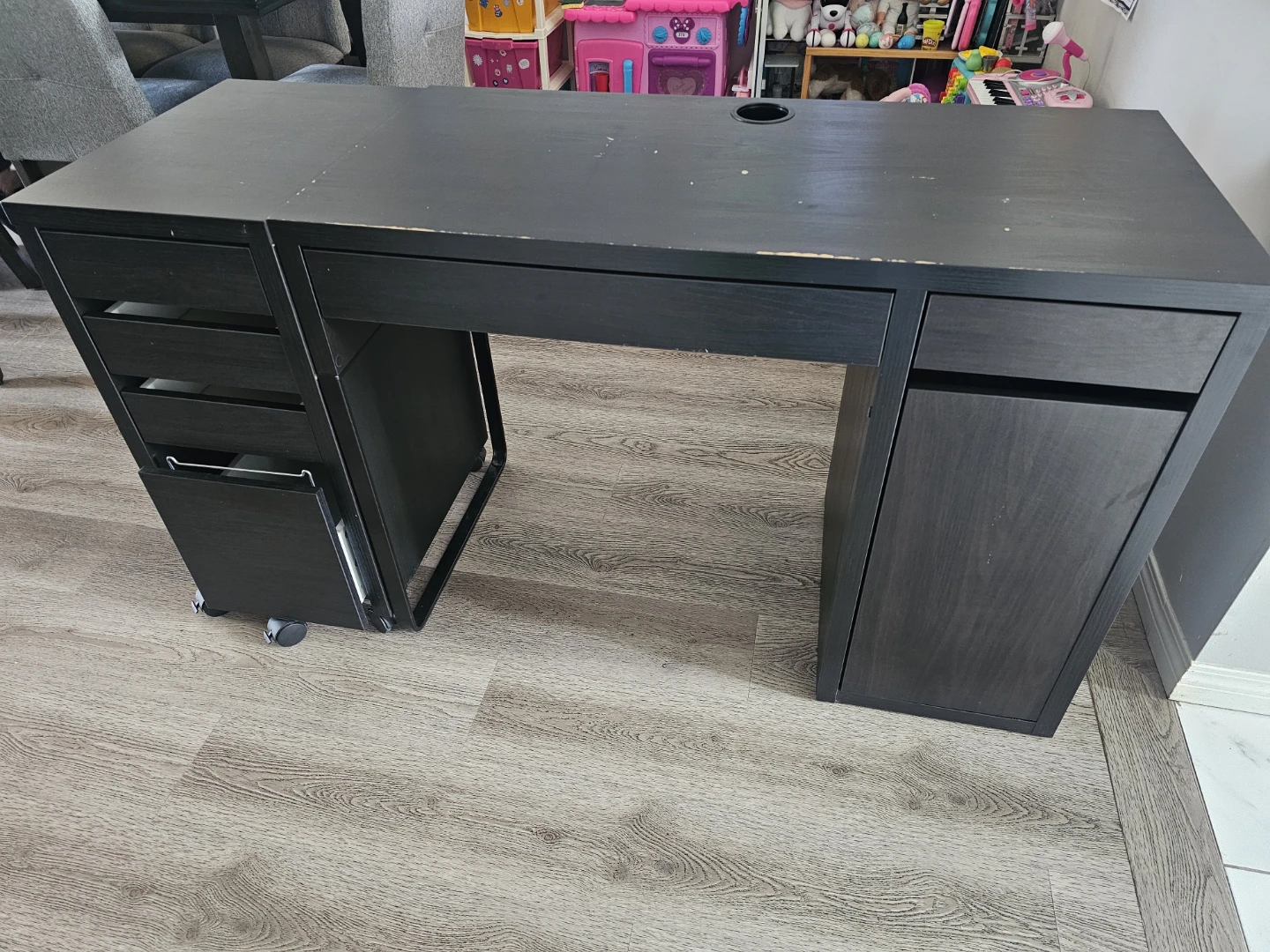 Black IKEA MICKE Desk with Drawers and Cabinet - photo 4