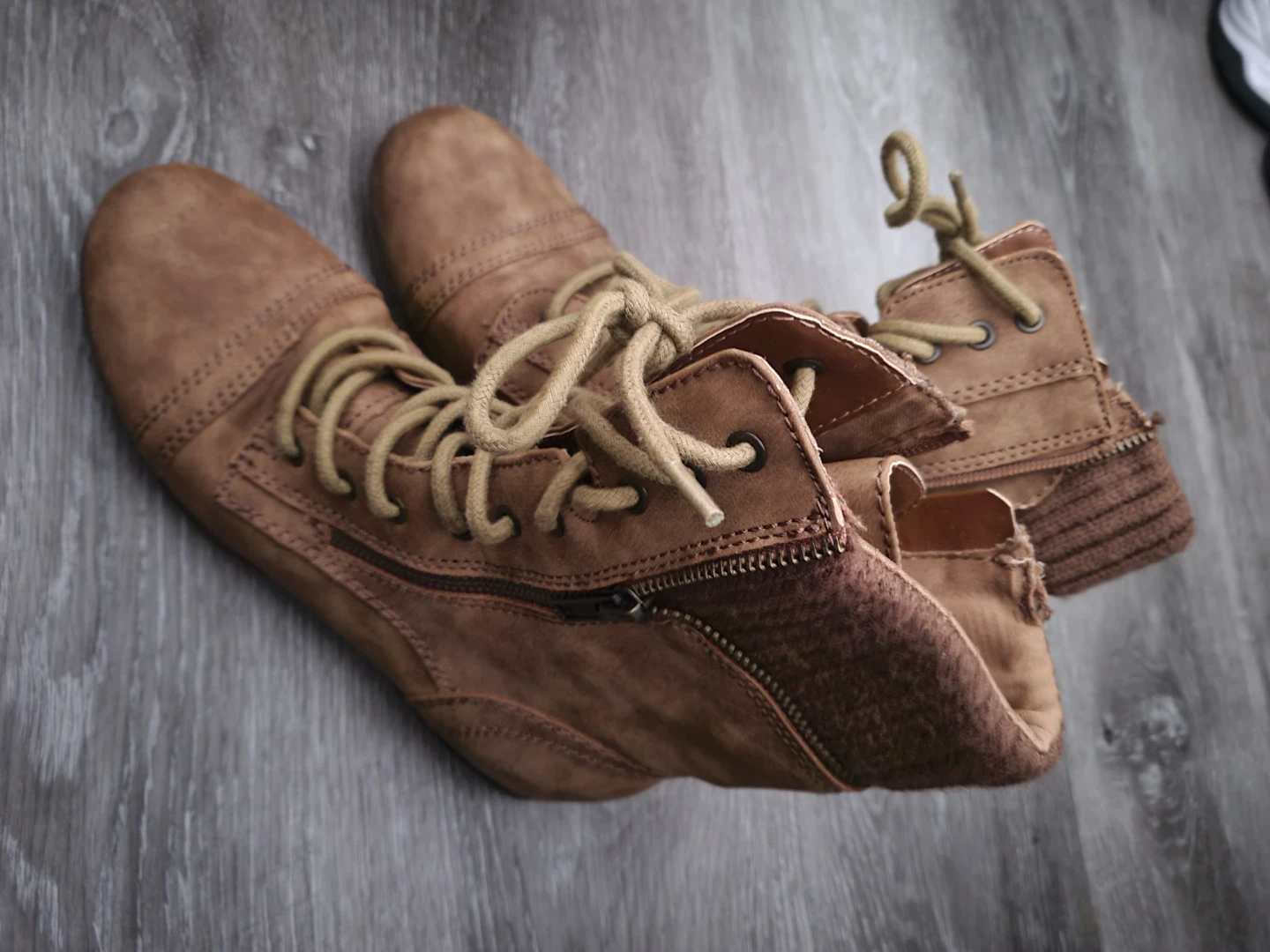 Brown Lace-Up Ankle Boots with Side Zippers
