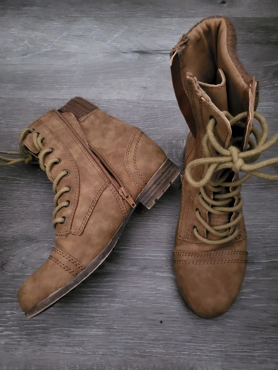 Brown Lace-Up Ankle Boots with Side Zippers - photo 2