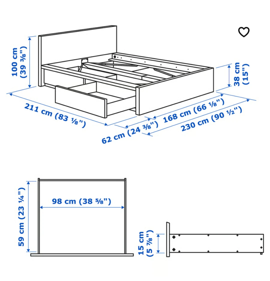 IKEA MALM Queen Bed Frame with 4 Drawers - Dark Brown