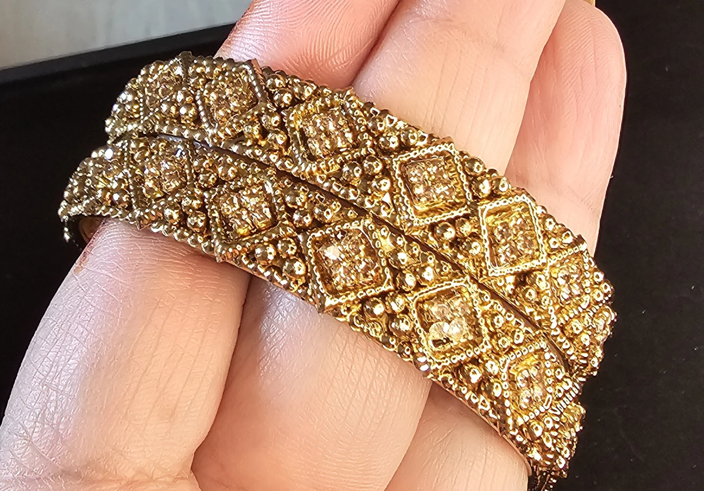 Bronzed tone Bangles with Rhinestones - Set of 2 - photo 3
