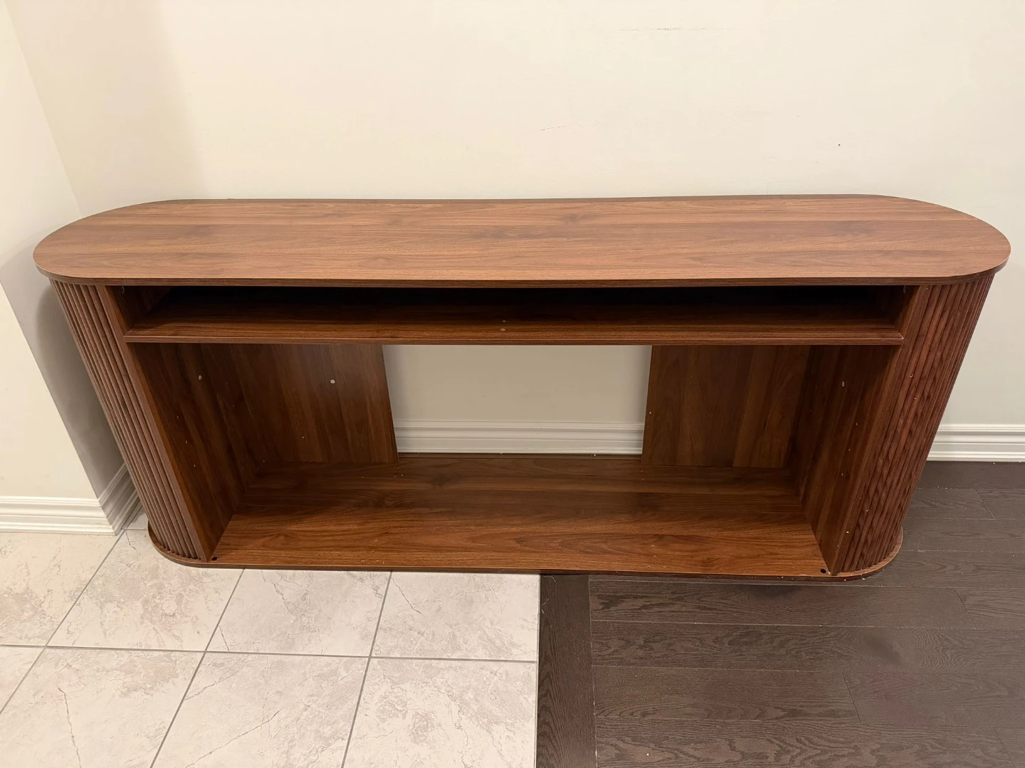 Wood Console Table with Fluted Sides