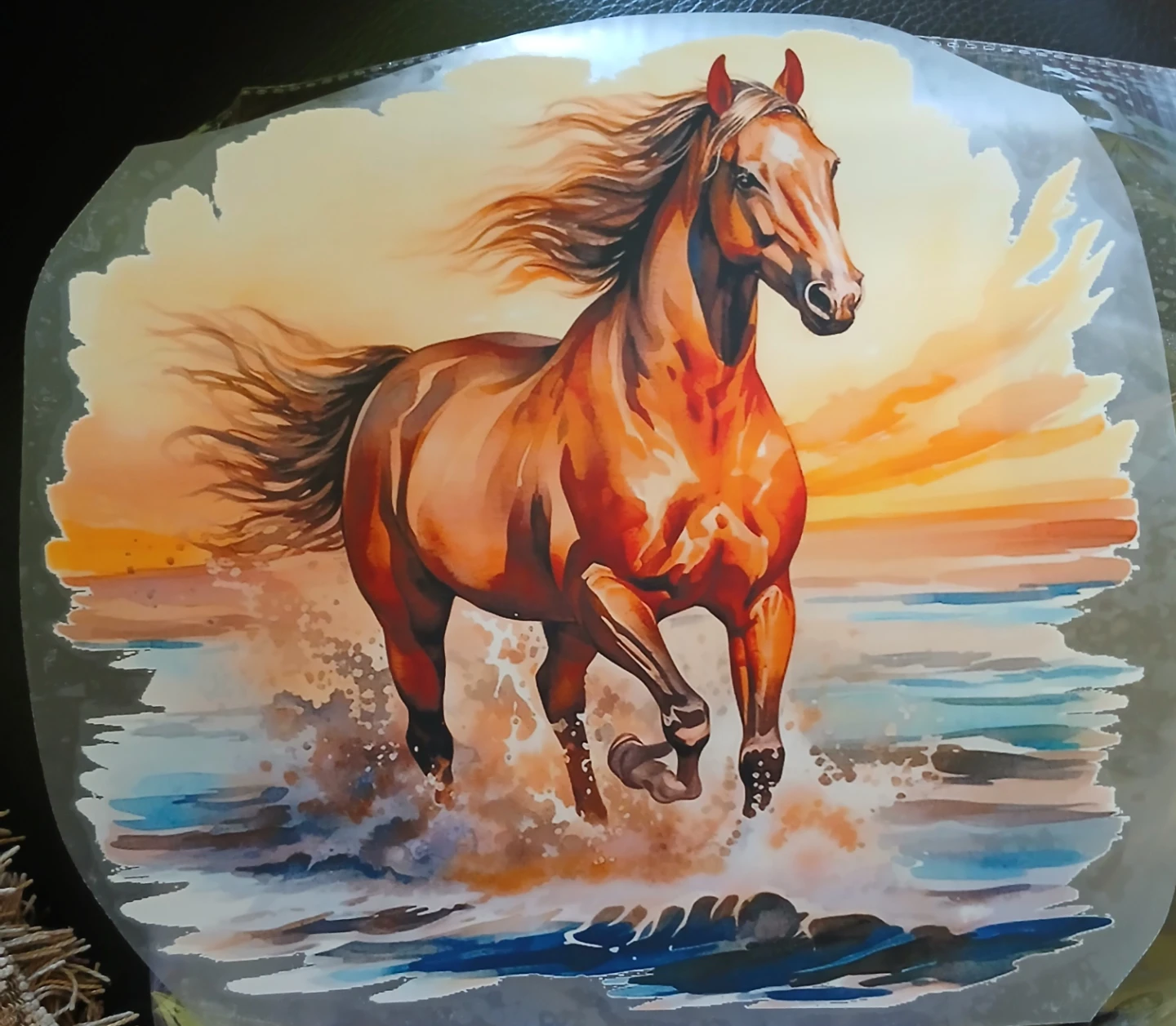 Horse running through water art print