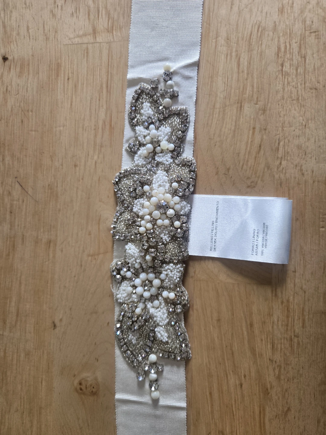 Beaded Ivory Grosgrain  Ribbon Sash