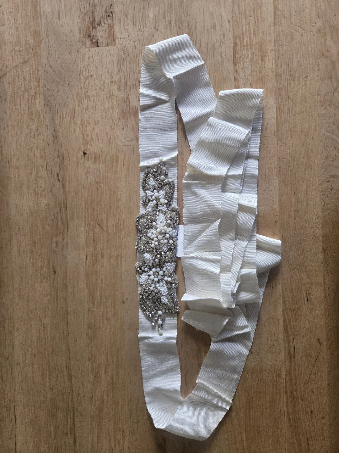 Beaded Ivory Grosgrain  Ribbon Sash - photo 3