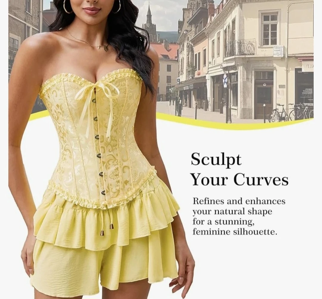 Yellow Jacquard Corset Top - Vrpo - photo 2