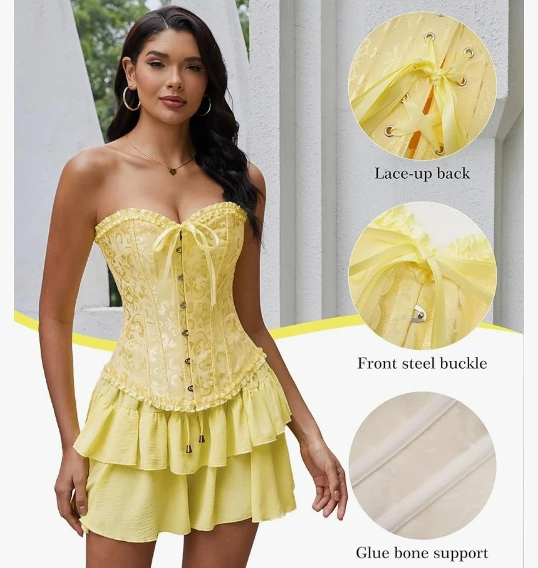 Yellow Jacquard Corset Top - Vrpo - photo 3