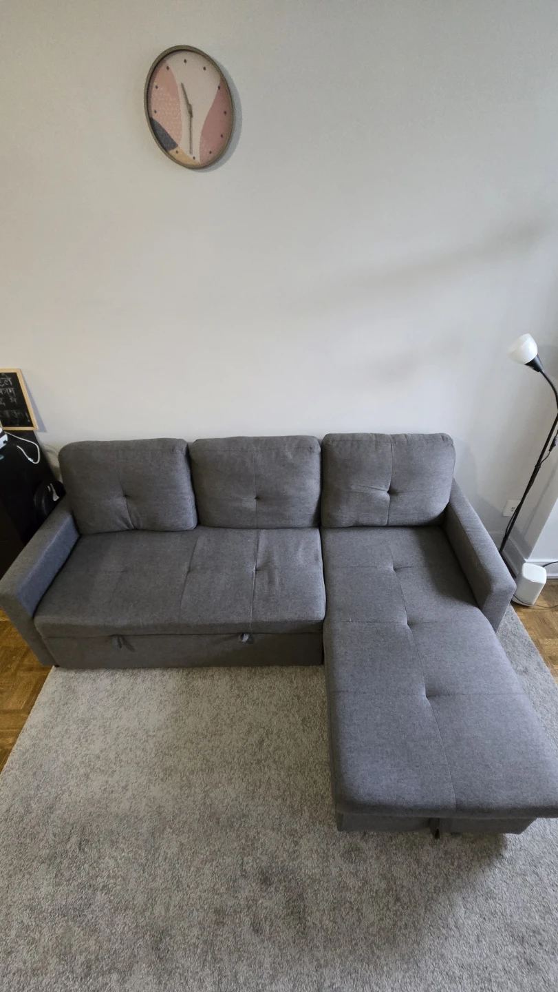 Gray L-Shape Sectional Sofa Bed + Hidden Storage - photo 3