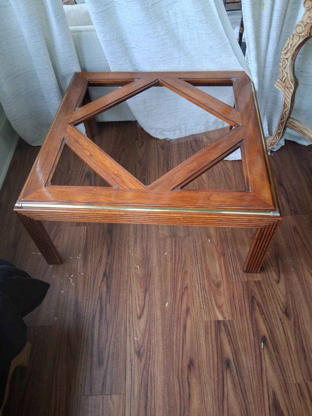 Wood Accent Table with Brass Trim - photo 3