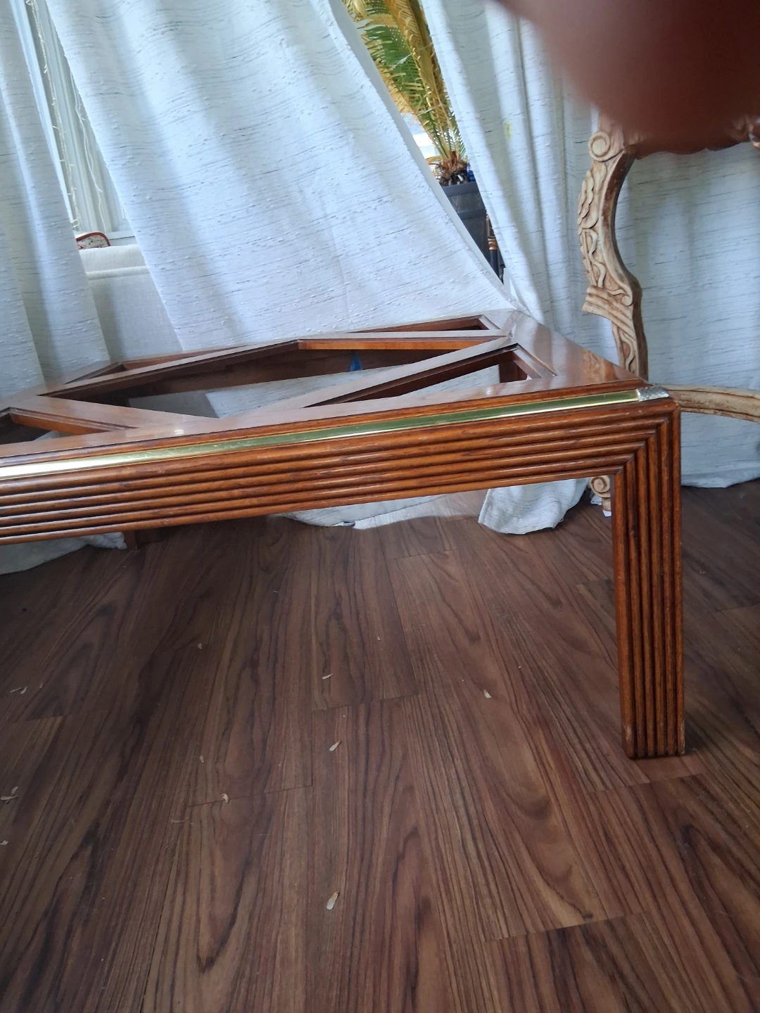 Wood Accent Table with Brass Trim - photo 4