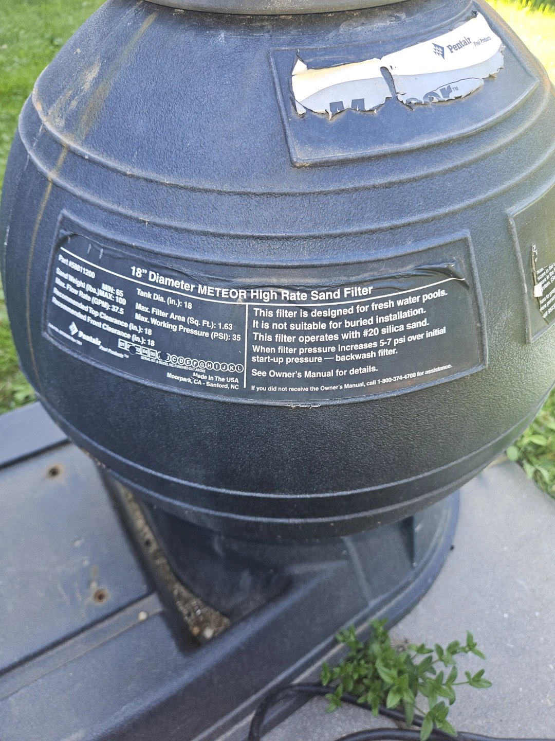 Pentair "Meteor" 18" High Rate Sand Filter with Hayward Pump - photo 3