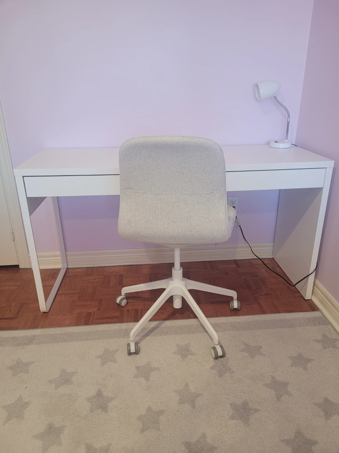 White IKEA Desk with Chair and Lamp - photo 2
