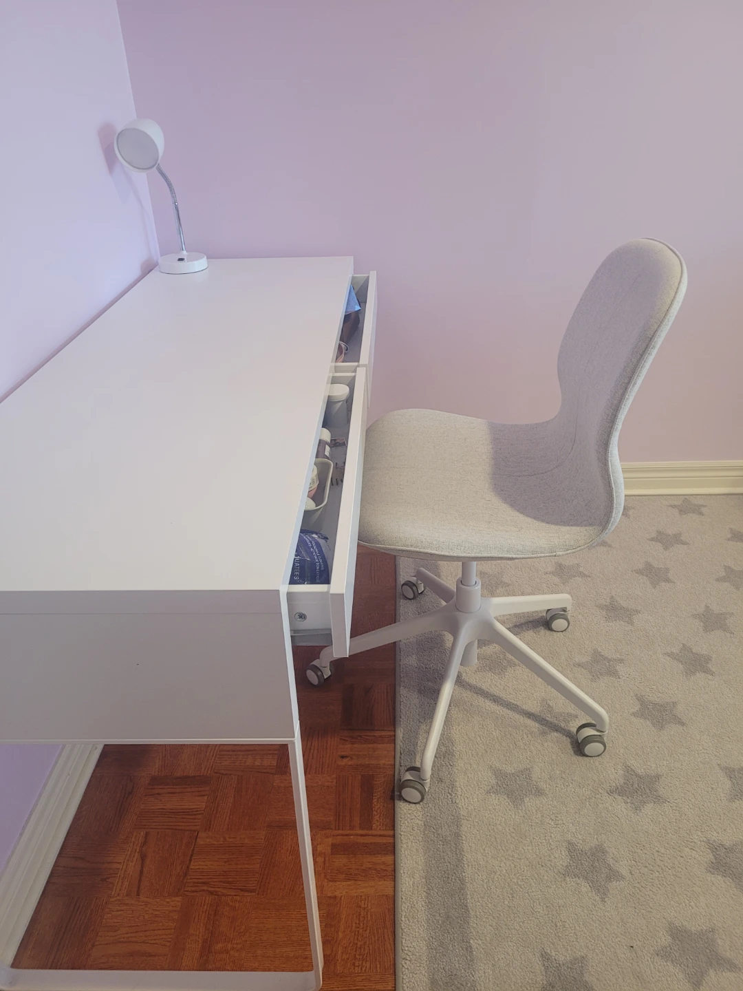 White IKEA Desk with Chair and Lamp - photo 3