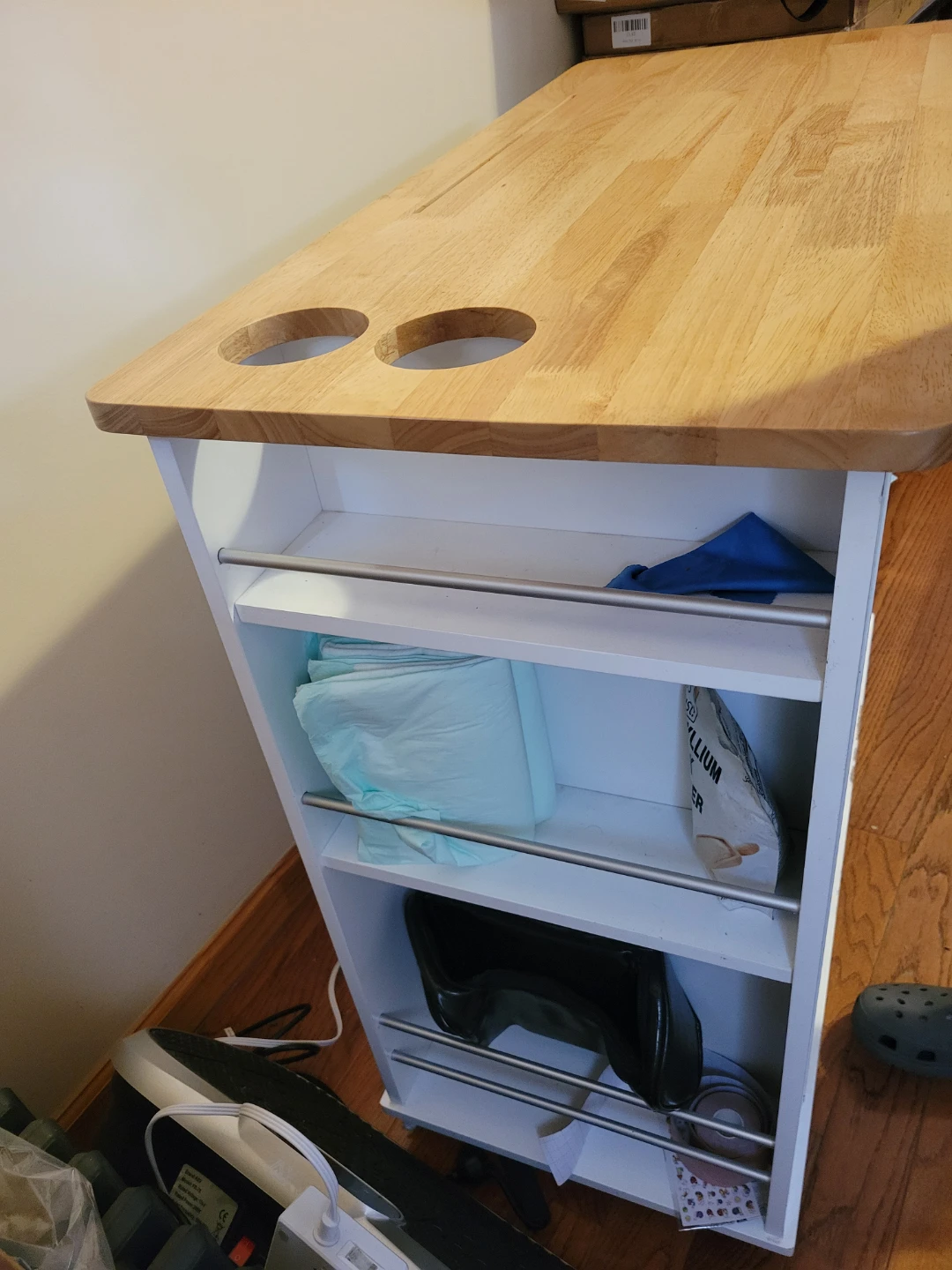 Wooden Top Kitchen Rolling Cart with Drawers and Shelves - photo 4