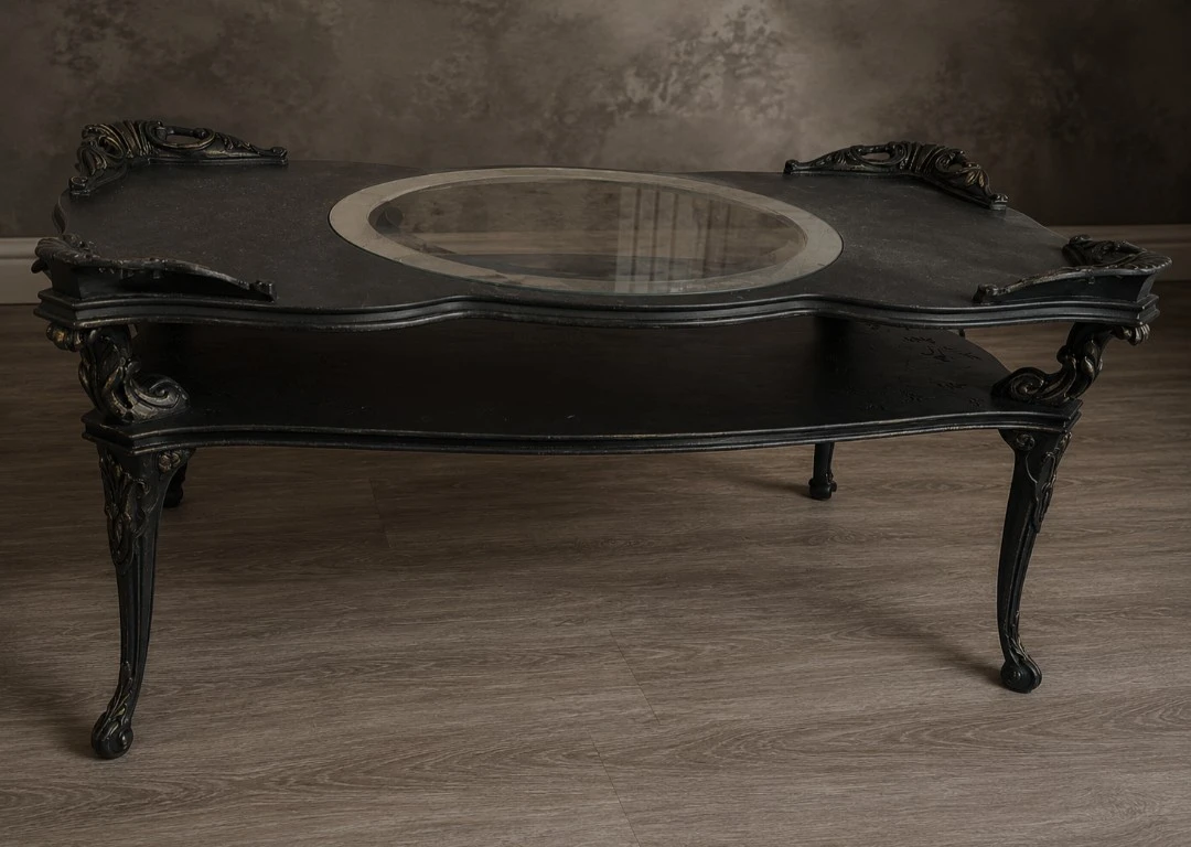 Gothic Black Coffee Table with Art Glass Top - photo 2