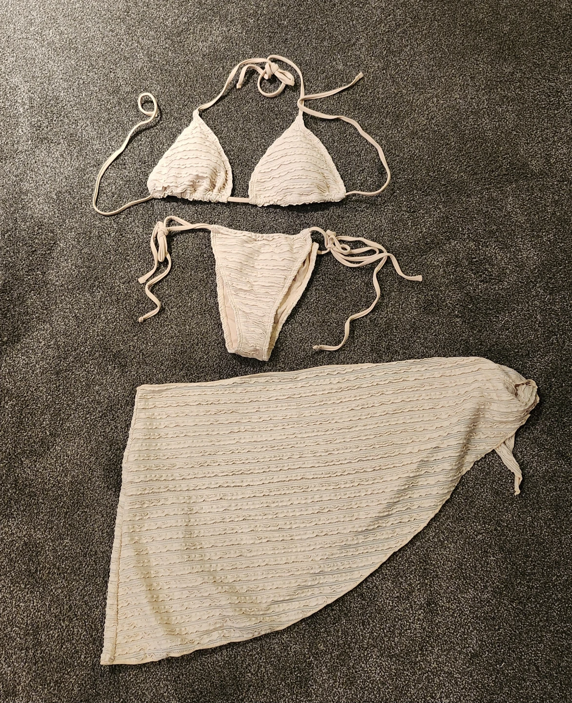 Cream Textured Bikini with Sarong - Size M