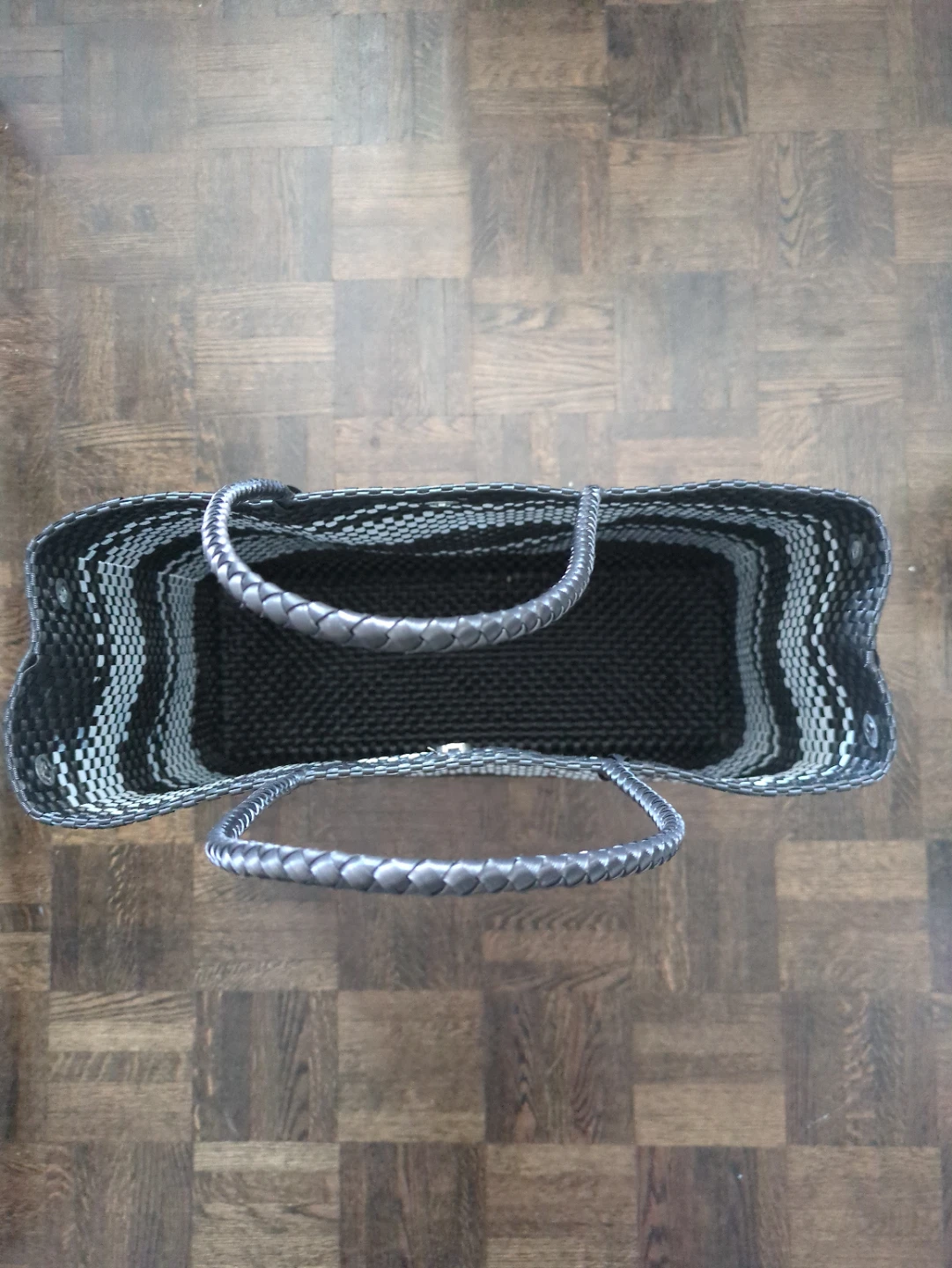 Woven Tote Bag - Black and White Stripes - photo 2