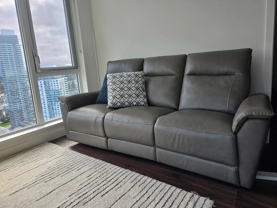 Grey Leather Power Reclining Sofa with USB Ports