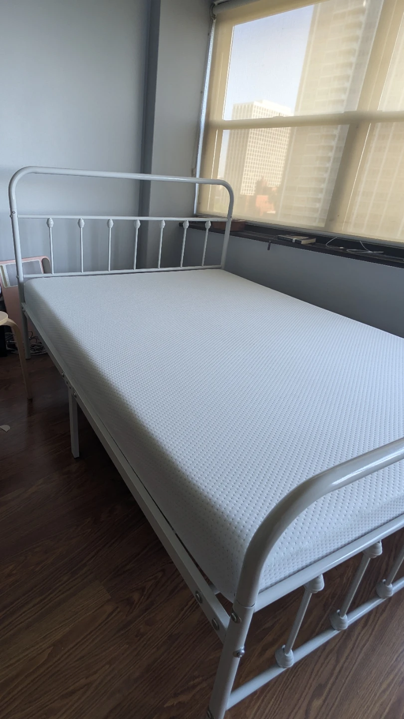 Queen size White Metal Bed Frame with Mattress