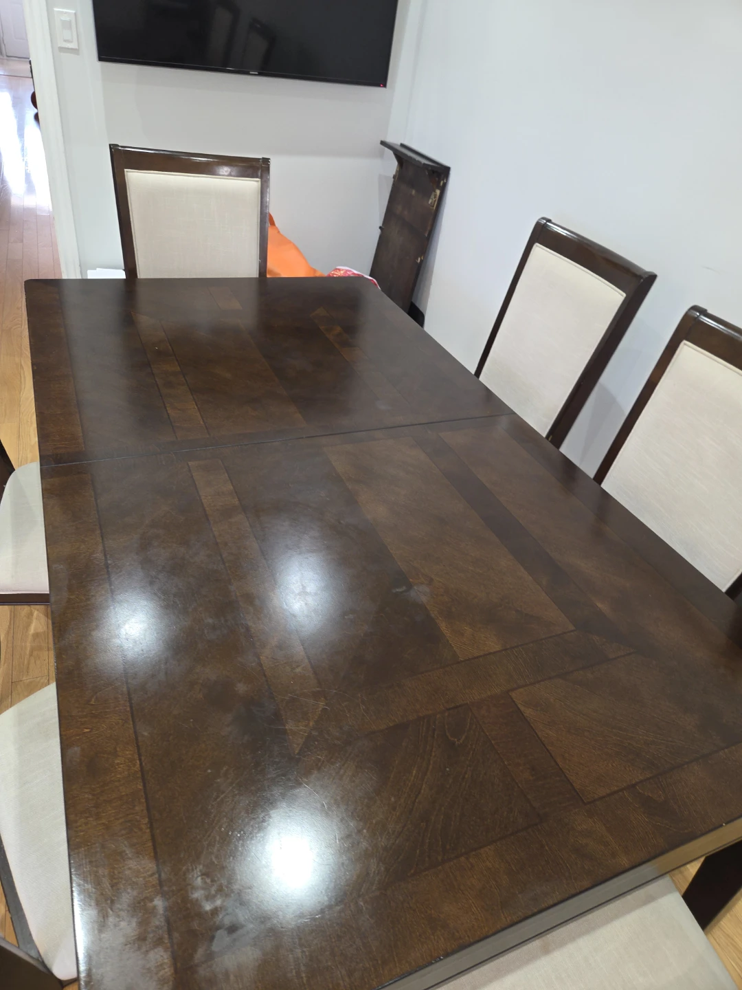 Dark Wood Dining Table Set with 6 Chairs