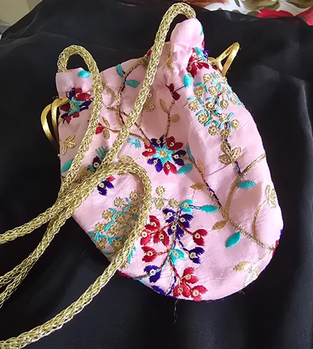 Pink Embroidered Drawstring Pouch Bag - photo 2