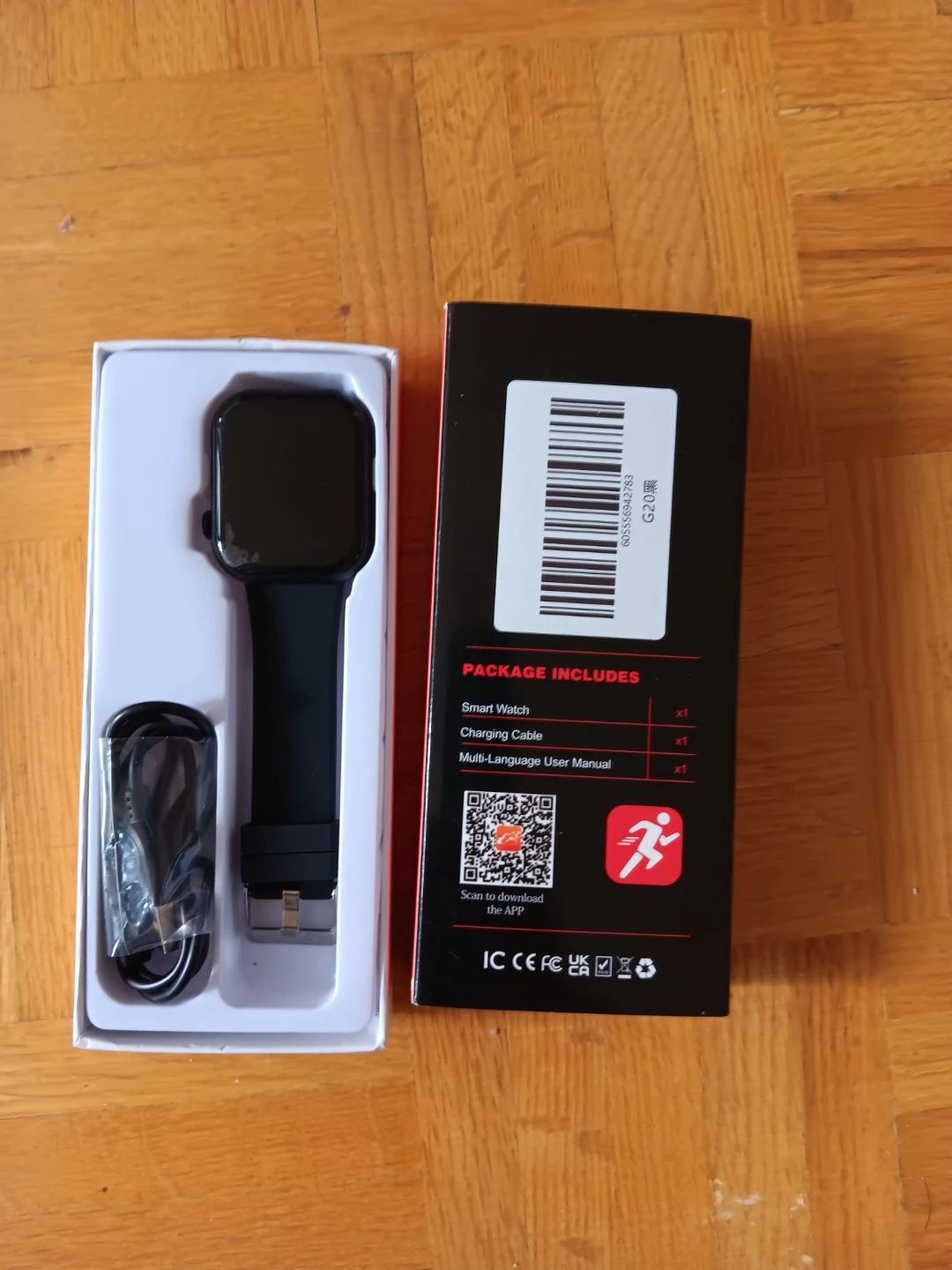 Smartwatch with Charging Cable and Manual