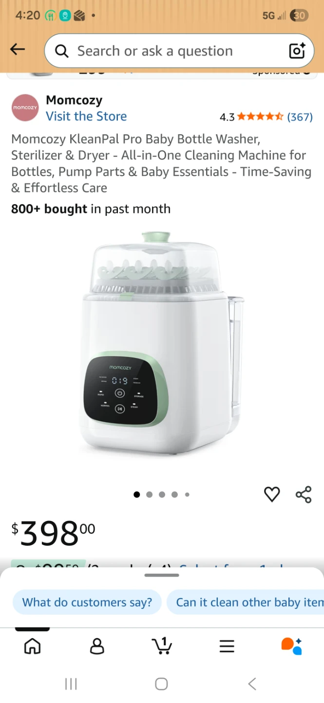 Momcozy Auto Bottle Washer Sterilizer Dryer - photo 3