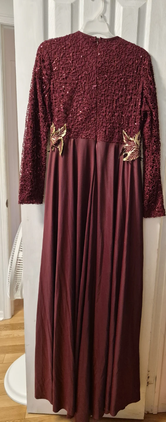 Burgundy Lace and Satin Formal Dress