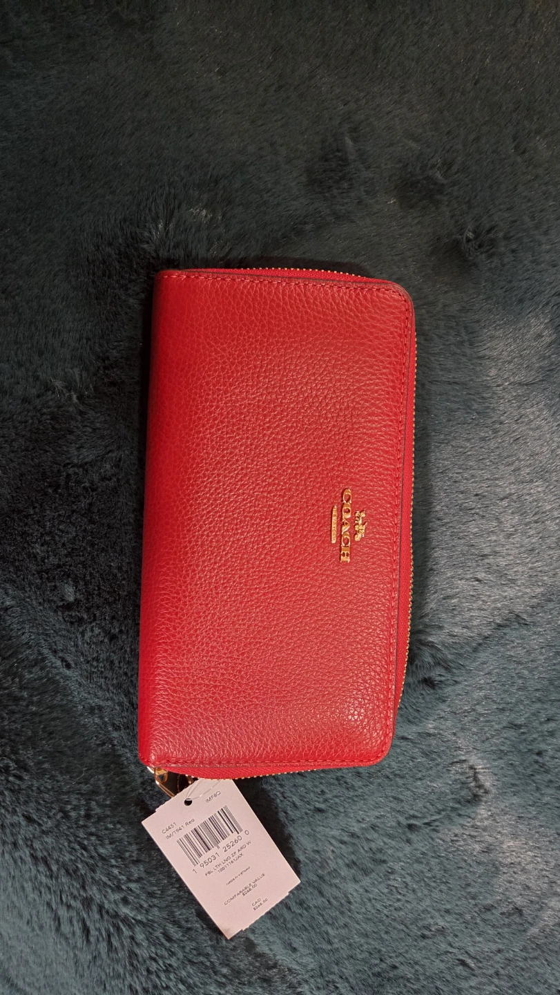 Coach Double Zip Wallet - Red Pebble Leather