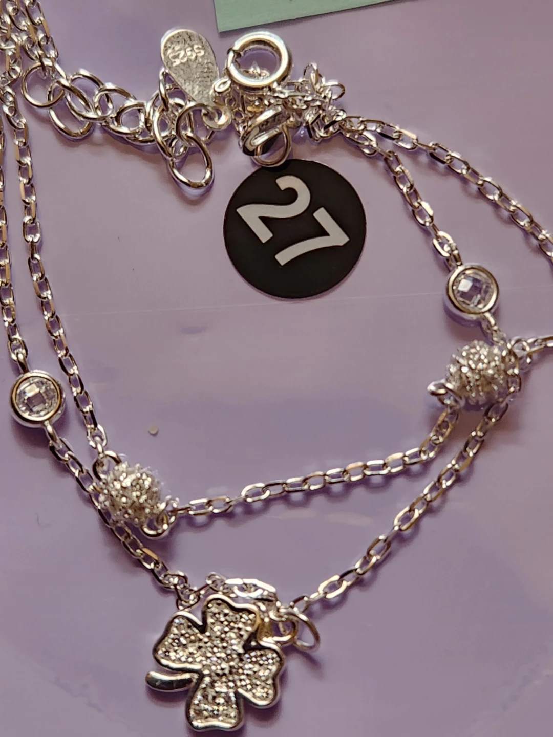 Sterling Silver Clover Charm Double Chain Bracelet