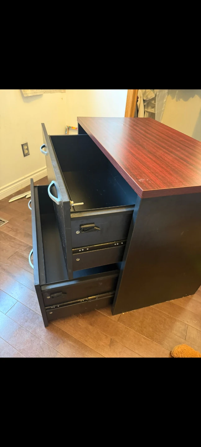 Dark Brown Filing Cabinet with Wood Top - photo 2