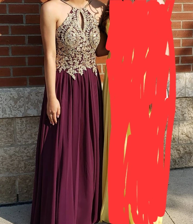 Fiesta Fashion Burgundy Gold Embellished Halter Dress Size S