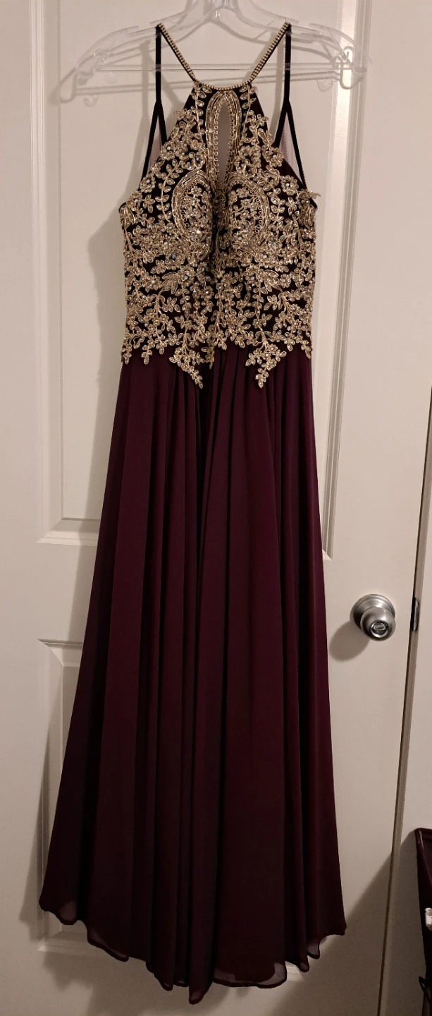 Fiesta Fashion Burgundy Gold Embellished Halter Dress Size S - photo 2