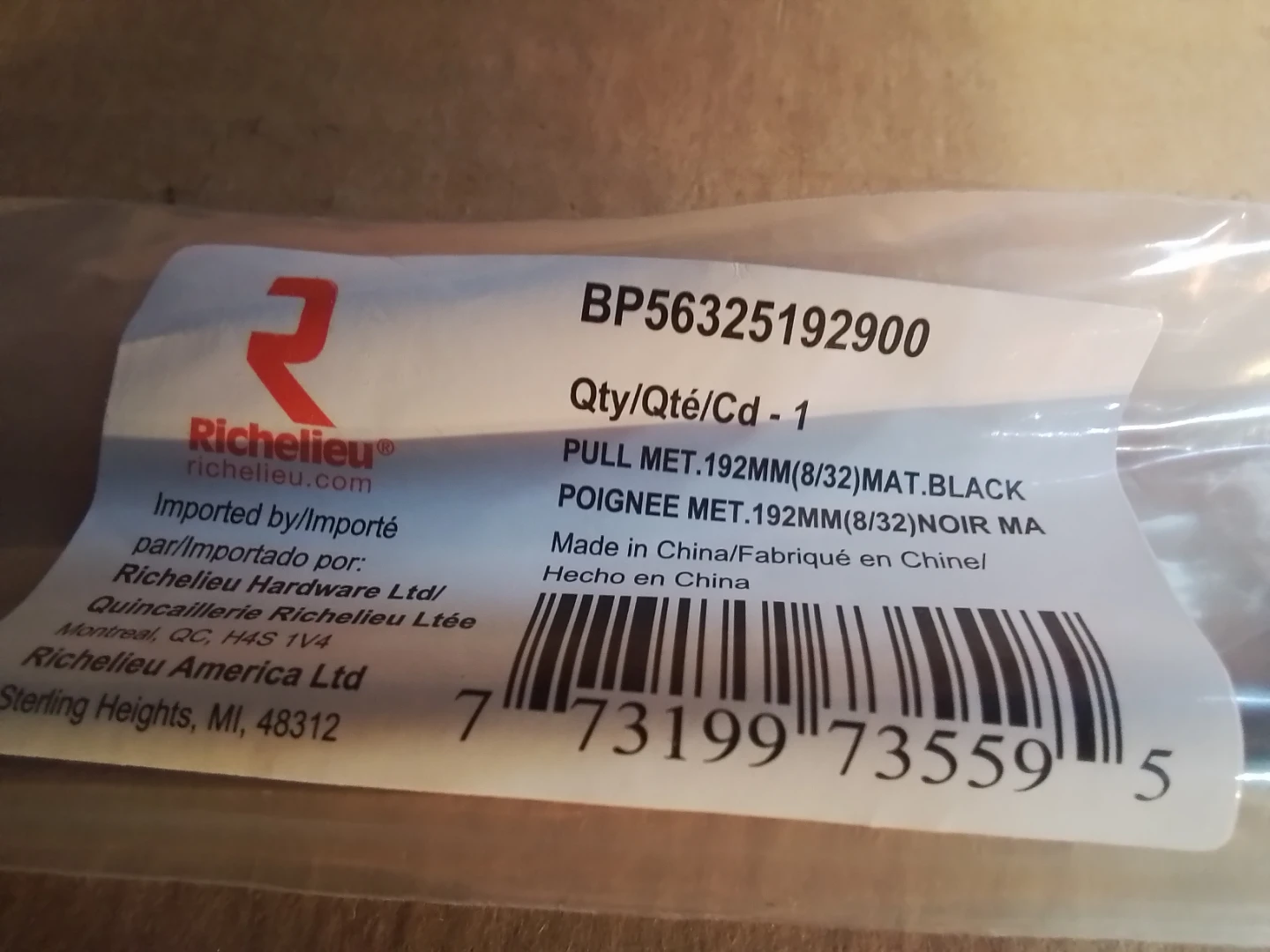 Richelieu Matte Black Metal Pull 192mm (8/32) 15 pieces - photo 4