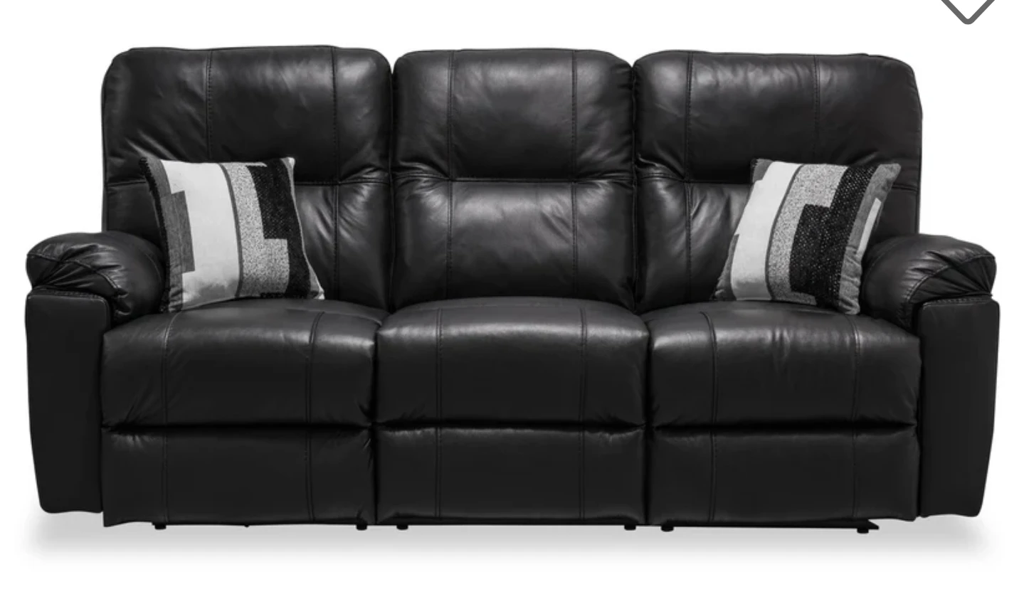 Black Leather 3-Seater Reclining Sofa with Power Recliners