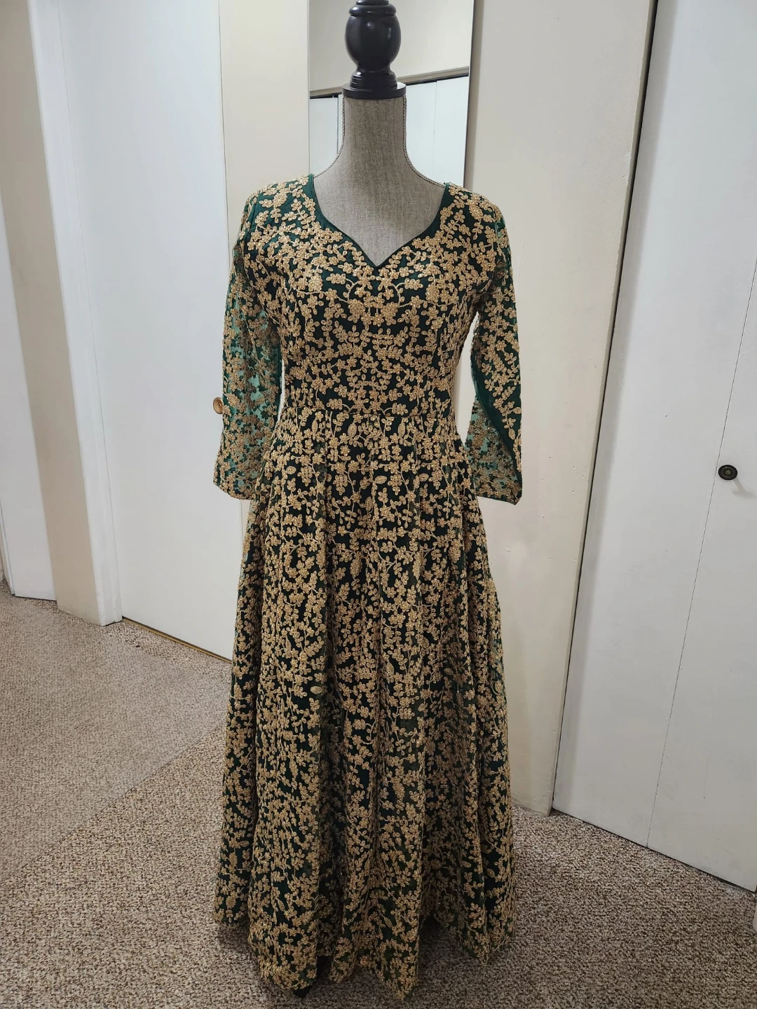Women's Green Embroidered Anarkali Dress